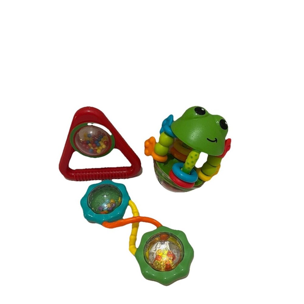 Baby Toy Lot Rattles Lot of 3 Infantino Flip Flop Frog Red Triangle Bright Start